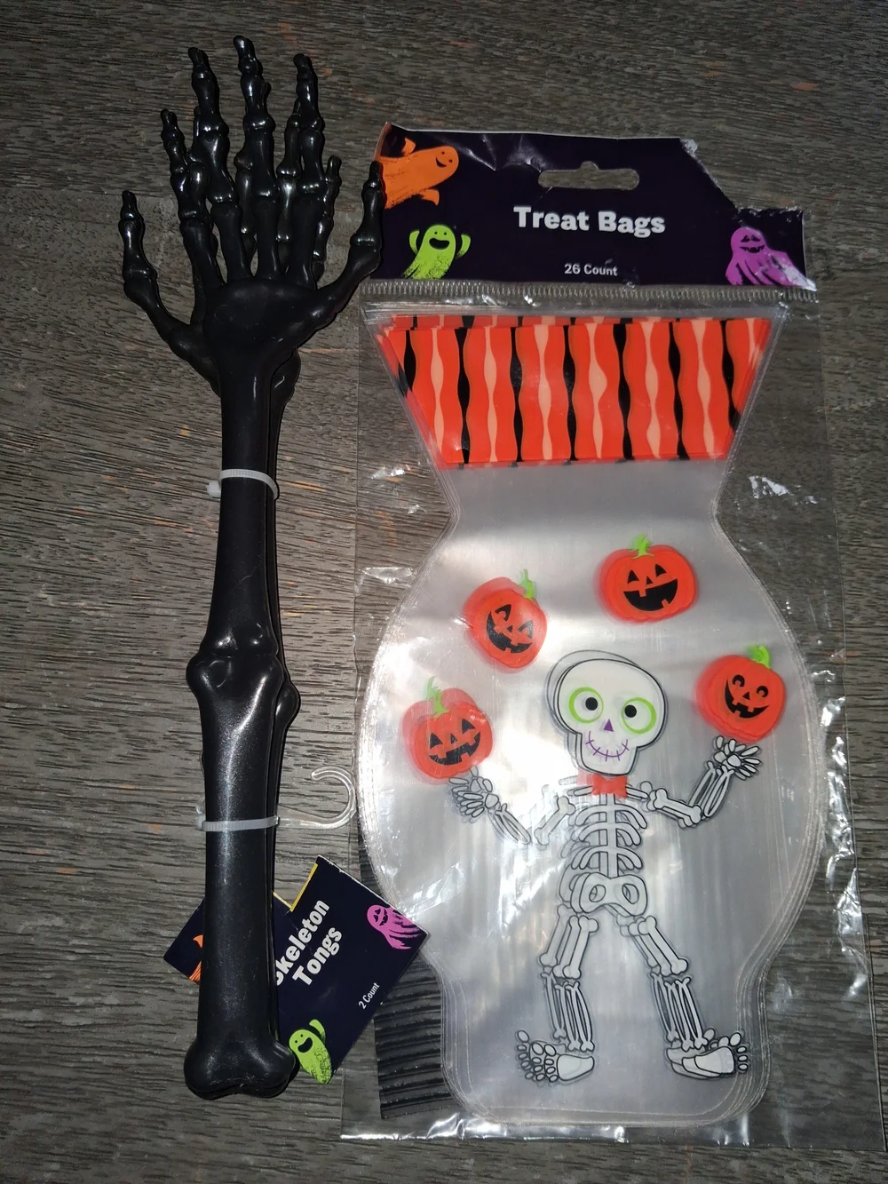 Treat Bags - Halloween Skeleton Pumpkin Design - Orange and White